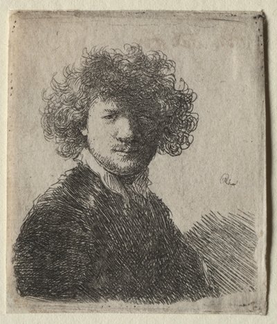 Autoportret z kręconymi włosami i białym kołnierzykiem: Biust autorstwa Rembrandt van Rijn