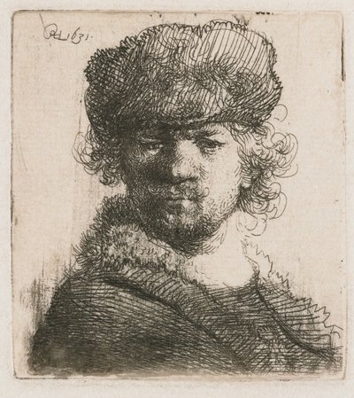 Autoportret w czapce z grubego futra Autoportret w ciężkiej futrzanej czapce: biust autorstwa Rembrandt van Rijn