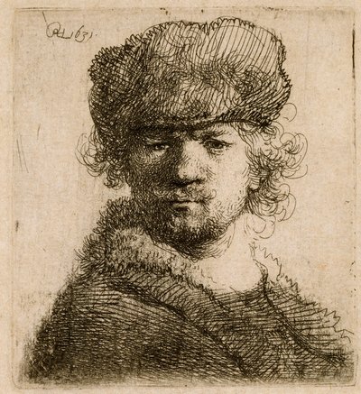 Autoportret w ciężkiej futrzanej czapce: biust, 1631. autorstwa Rembrandt van Rijn