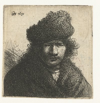 Autoportret w skośnej futrzanej czapce: biust autorstwa Rembrandt van Rijn