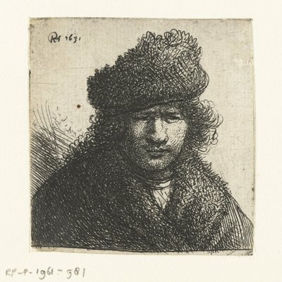 Autoportret w skośnej futrzanej czapce: biust autorstwa Rembrandt van Rijn