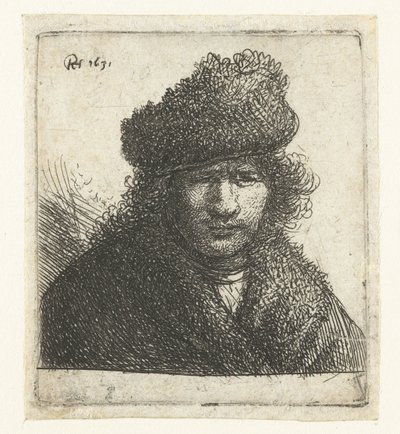 Autoportret w skośnej futrzanej czapce: biust autorstwa Rembrandt van Rijn