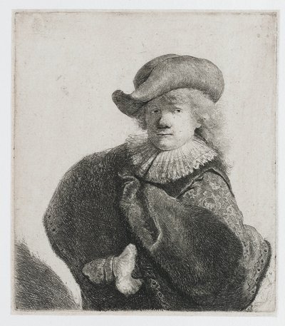 Autoportret w miękkim kapeluszu i wzorzystym płaszczu autorstwa Rembrandt van Rijn