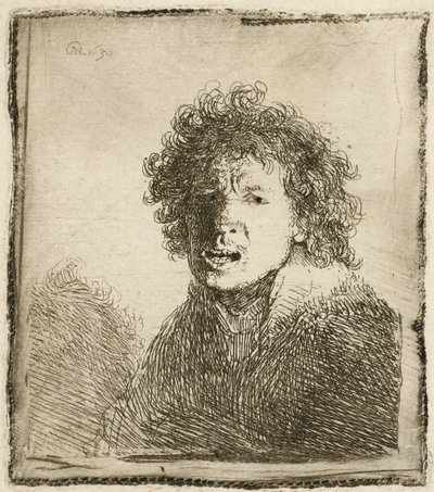 Autoportret z otwartymi ustami, jakby krzyczał: biust, 1630. autorstwa Rembrandt van Rijn