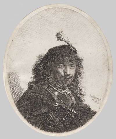 Autoportret w czapce z piórami i z opuszczoną szablą autorstwa Rembrandt van Rijn