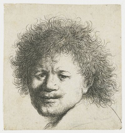Autoportret z długimi, krzaczastymi włosami: tylko głowa autorstwa Rembrandt van Rijn