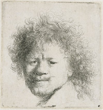 Autoportret z długimi, bujnymi włosami: sama głowa autorstwa Rembrandt van Rijn