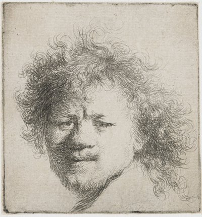 Autoportret z długimi, krzaczastymi włosami: sama głowa, ok. 1631 r. autorstwa Rembrandt van Rijn