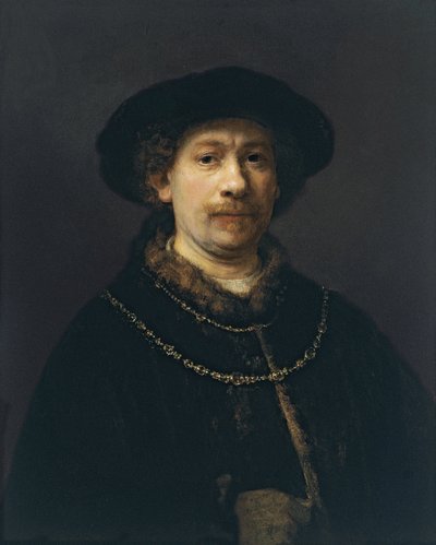 Autoportret z beretem i dwoma złotymi łańcuchami, ok. 1642 autorstwa Rembrandt van Rijn