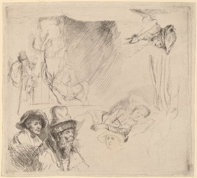 Arkusz studiów z kobietą leżącą chorą w łóżku autorstwa Rembrandt van Rijn