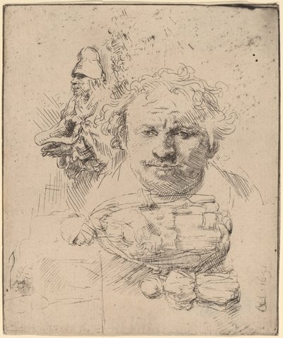 Arkusz studiów z szefem artysty, żebrakiem i kobietą z dzieckiem autorstwa Rembrandt van Rijn