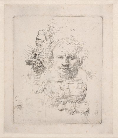 Arkusz z rysunkami przedstawiającymi głowę Rembrandta, żebraka, kobietę i dziecko autorstwa Rembrandt van Rijn