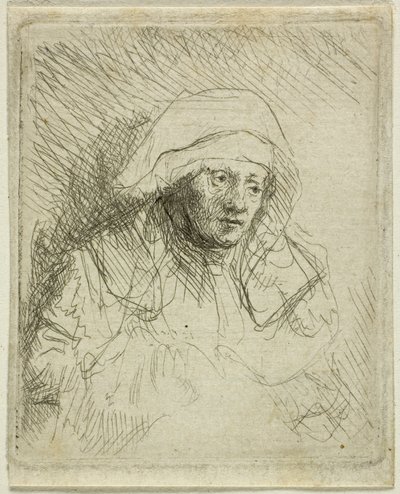 Chora kobieta z dużym białym nakryciem głowy (Saskia) autorstwa Rembrandt van Rijn