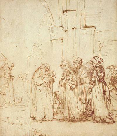 Symeon i Jezus w świątyni (rysunek) autorstwa Rembrandt van Rijn