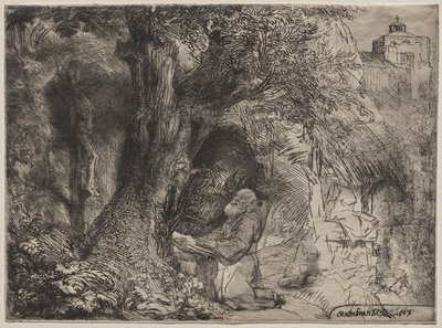 Święty Franciszek modlący się pod drzewem autorstwa Rembrandt van Rijn