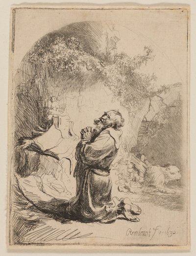 Modlitwa św. Hieronima: Arched autorstwa Rembrandt van Rijn