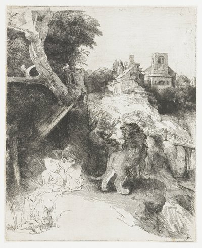 Święty Hieronim czytający w włoskim krajobrazie autorstwa Rembrandt van Rijn