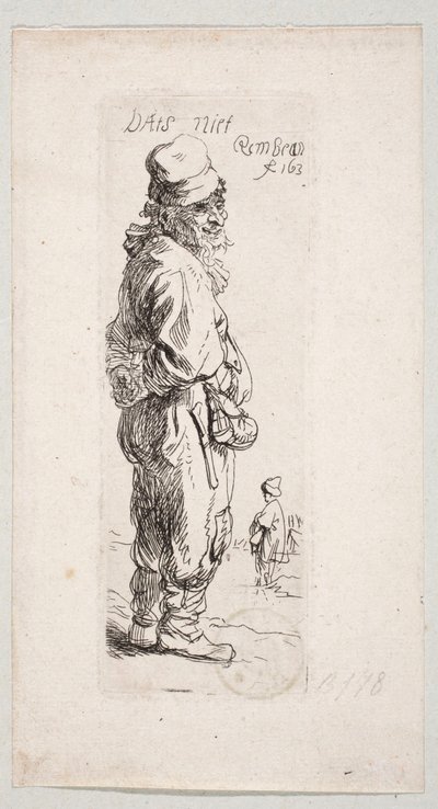 Stojący wieśniak zwrócony w prawo "DatS niet" autorstwa Rembrandt van Rijn