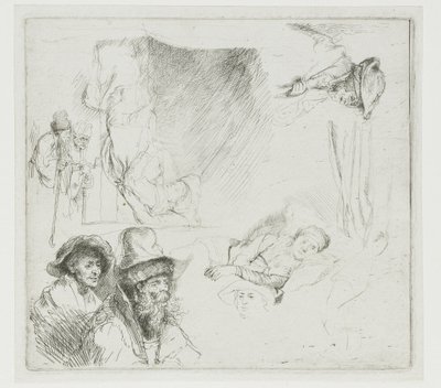 Ilustracja przedstawiająca chorą kobietę w łóżku autorstwa Rembrandt van Rijn