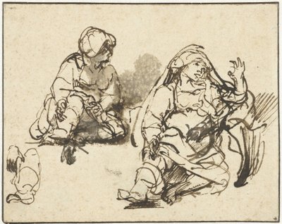 Studium przedstawiające chorą kobietę na rycinie „Honderdguldenprent” autorstwa Rembrandt van Rijn
