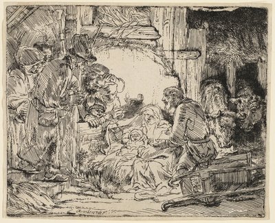 Adoracja pasterzy: z lampą autorstwa Rembrandt van Rijn