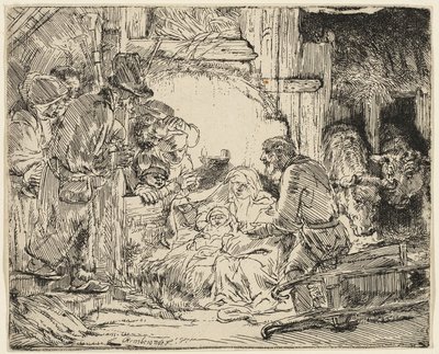 Adoracja pasterzy: z lampą autorstwa Rembrandt van Rijn