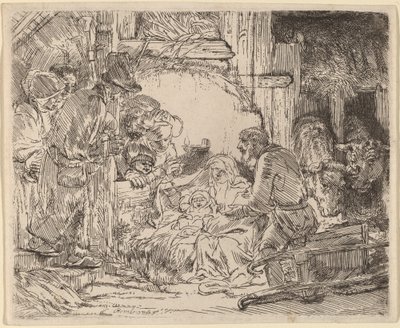 Adoracja pasterzy: z lampą autorstwa Rembrandt van Rijn