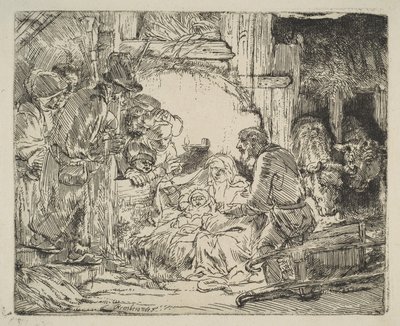 Adoracja pasterzy z lampą ok. godz. 1654. autorstwa Rembrandt van Rijn