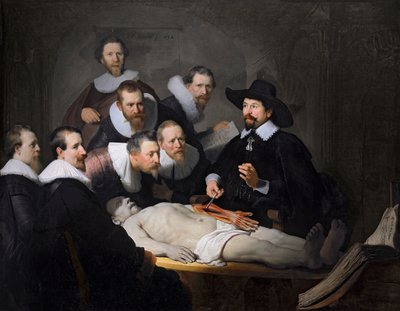 Lekcja anatomii dr Nicolaesa Tulpa, 1632 r autorstwa Rembrandt van Rijn
