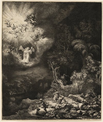 Anioł ukazujący się pasterzom autorstwa Rembrandt van Rijn