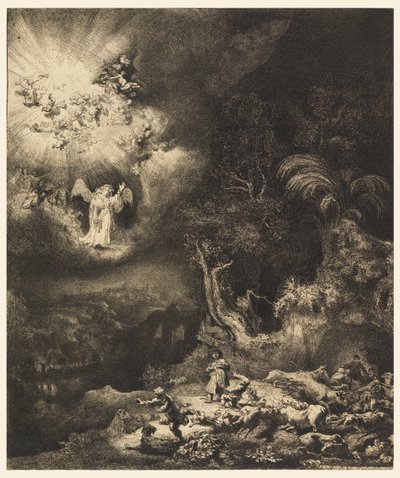 Anioł ukazujący się pasterzom autorstwa Rembrandt van Rijn