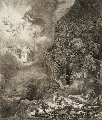 Anioł objawiający się pasterzom autorstwa Rembrandt van Rijn