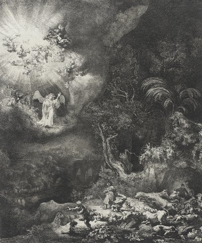 Anioł ukazujący się pasterzom, 1634 autorstwa Rembrandt van Rijn