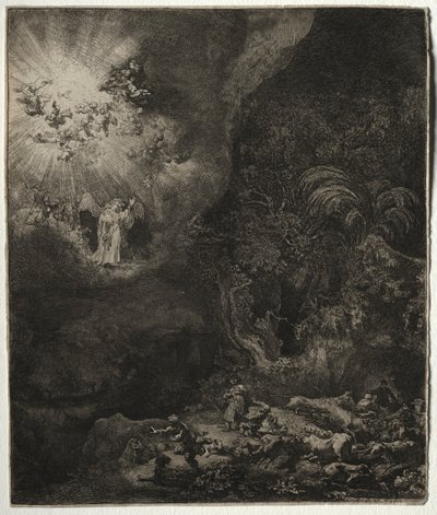 Anioł ukazujący się pasterzom, 1634. autorstwa Rembrandt van Rijn