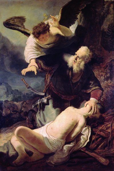 Anioł powstrzymujący Abrahama przed złożeniem w ofierze Izaaka, 1636 autorstwa Rembrandt van Rijn