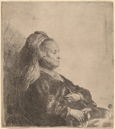 Siedząca matka artysty w orientalnym nakryciu głowy autorstwa Rembrandt van Rijn