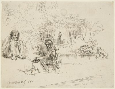 „Kąpiące się” (Bartsch 195; Hind 250 II) autorstwa Rembrandt van Rijn