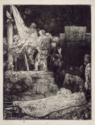 „Zjęcie z krzyża” w świetle pochodni autorstwa Rembrandt van Rijn