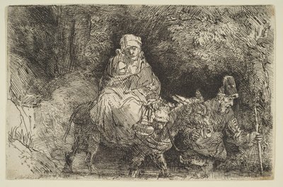 Ucieczka do Egiptu: Przeprawa przez potok, 1654. autorstwa Rembrandt van Rijn