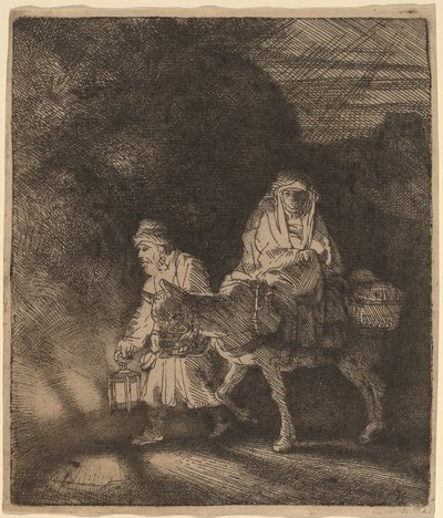 Ucieczka do Egiptu: nocny kawałek autorstwa Rembrandt van Rijn