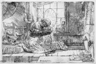 Święta Rodzina z kotem, 1654 autorstwa Rembrandt van Rijn