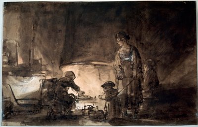 Kuchnia w domu Rembrandta, lata 50. XVII wieku. autorstwa Rembrandt van Rijn