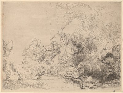 Polowanie na dużego lwa autorstwa Rembrandt van Rijn