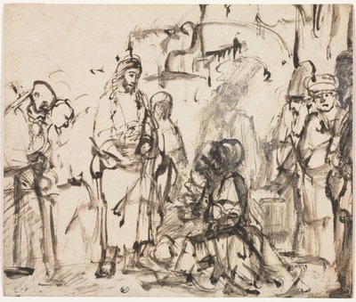 Spotkanie Chrystusa z Martą i Marią po śmierci Łazarza, ok. godz. 1662-65. autorstwa Rembrandt van Rijn