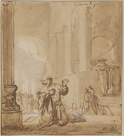 Przypowieść o celniku i faryzeuszu autorstwa Rembrandt van Rijn