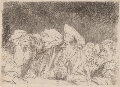 Fragment debaty faryzeuszy z Druku Stu Guldenów, ok. 1930 r. 1649. autorstwa Rembrandt van Rijn