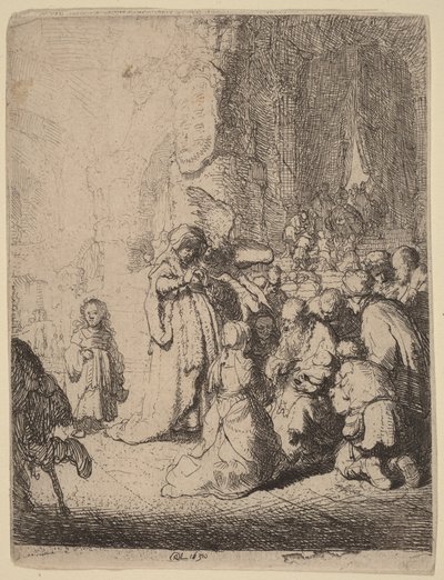 Ofiarowanie w świątyni z aniołem: mała tablica autorstwa Rembrandt van Rijn