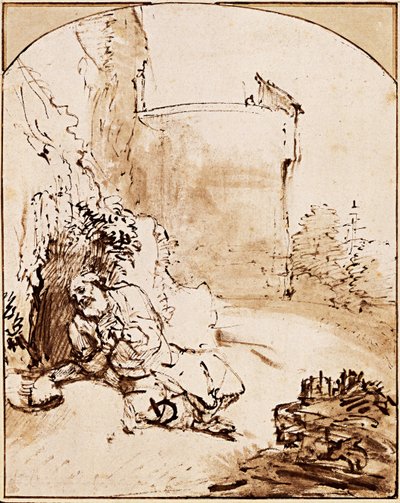 Prorok Jonasz przed murami Niniwy, ok. 1651 autorstwa Rembrandt van Rijn