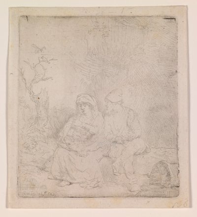 Odpoczynek podczas lotu (lekko wyryte) autorstwa Rembrandt van Rijn