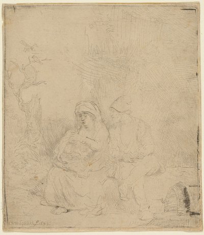 Reszta lotu do Egiptu: Lekko wyryte autorstwa Rembrandt van Rijn
